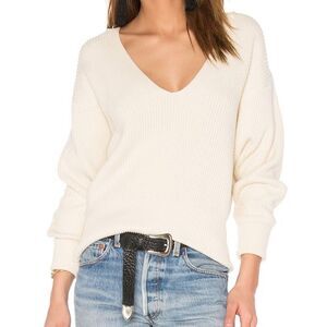 Free People Allure Pullover RIBBED ivory V NECK Sweater sz XS
